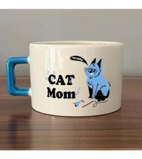 Mor Mürekkep Cat Mom Baskılı Mavi Kulplu C Fincan