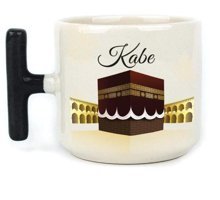 Mor Mürekkep Kabe Baskılı Siyah Kulplu T Kupa