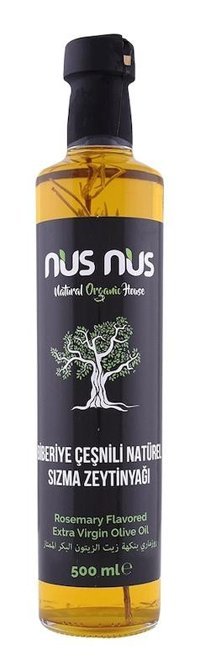 Nusnus Biberiye Çeşnili Organik Polifenolsüz Cam Sızma Zeytinyağı 500 ml