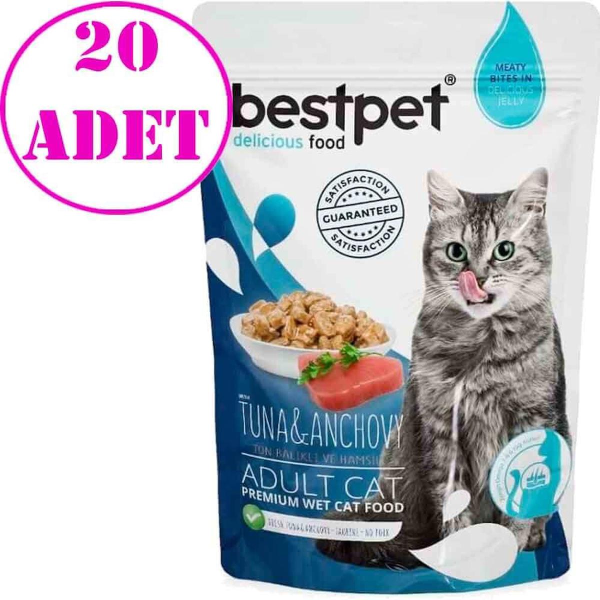 Best Pet Jelly Yetişkin Hamsi-Ton Balığı Parça Etli Yaş Kedi Maması 20x85 gr