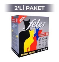 Feles Ultra Light Topaklanan İnce Taneli Aktif Karbonlu Karbonlu Kedi Kumu 2x8 lt