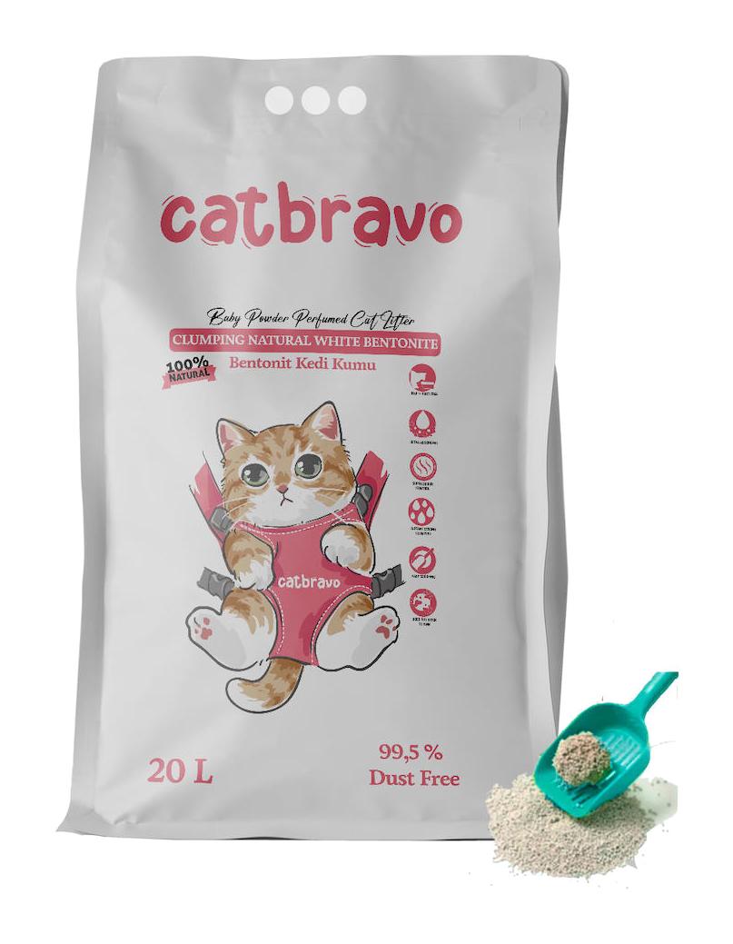 Cat Bavo Bebek Pudrası Kokulu Topaklanan İnce Taneli Bentonit Kedi Kumu 20 lt