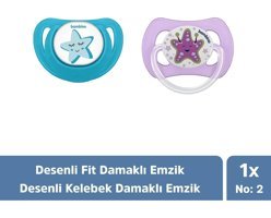 Bambino Fit 6-18 Ay Delikli Ortodontik Damaklı Plastik Emzik Mavi - Mor