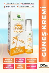 Herbeauty 50 Faktör Tüm Ciltler İçin Leke Karşıtı Nemlendirici Suya Dayanıklı Yüz Güneş Kremi 100 ml