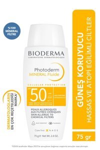 Bioderma Photoderm Mineral Fluid 50 Faktör İçin Leke Karşıtı Nemlendirici Yaşlanma Karşıtı Yağsız Suya Dayanıklı Yüz ve Vücut Güneş Kremi 75 gr