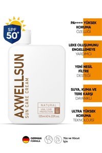 Axwell 50 Faktör Tüm Ciltler İçin Leke Karşıtı Nemlendirici Suya Dayanıklı Yüz Güneş Kremi 125 ml