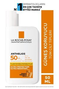 La Roche Posay Anthelios Invisible Fluid 50 Faktör İçin Leke Karşıtı Nemlendirici Yaşlanma Karşıtı Suya Dayanıklı Yüz ve Vücut Güneş Kremi 50 ml