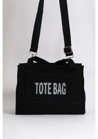 Gülşah Çaptı Bag Kanvas Kumaş Tote Bag Kadın El Çantası Siyah