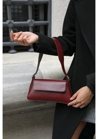 Gülşah Çaptı Bag Sade Tasarım Kapaklı Kol Kadın El Çantası Bordo