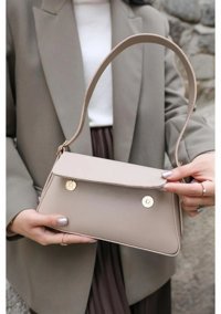 Gülşah Çaptı Bag Sade Tasarım Kapaklı Kol Kadın El Çantası Bej