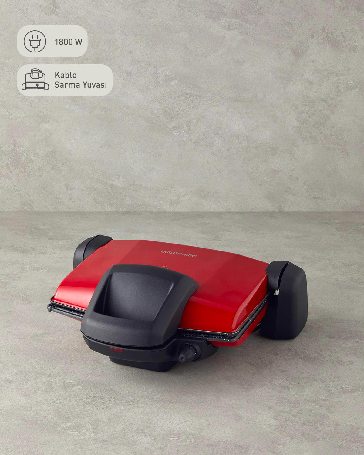 English Home Tmk 5010 4 Dilim Granit Çıkartılabilir Plaka Kırmızı Izgara Tost Makinesi