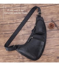 Generic Hakiki Deri Çok Cepli Crossbody Günlük Siyah Erkek Sırt Çantası