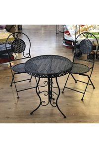 Hascollection Yuvarlak Metal 60 cm Siyah Kamp Masası