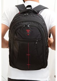 Newish Polo Çok Bölmeli Su Geçirmez Siyah Kırmızı Kadın Sırt Çantası