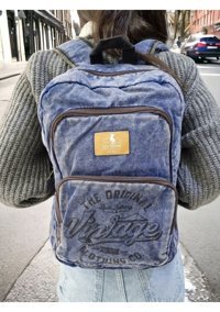 Tezzgelsin Eskitme Organik Kanvas Lacivert Kadın Sırt Çantası