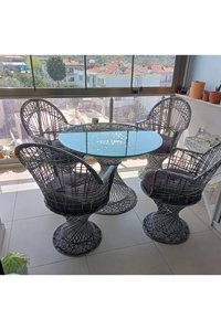 Fiberglass Garden Yuvarlak Hasır 100 cm Siyah Kamp Masası