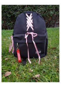 Shopiolog Kore Model Pembe Kurdele Siyah Kadın Sırt Çantası