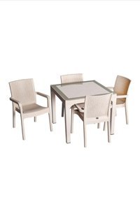 Çavdar Group Kare Rattan 90x90 cm Beyaz Kamp Masası