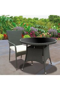Sadece Nette Yuvarlak Rattan 90 cm Gri Kamp Masası