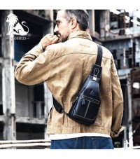 Laoshızı Hakiki Deri Casual Crossbody Siyah Erkek Sırt Çantası