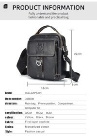 Bull Captan Hakiki Deri Casual Crossbody Kahverengi Erkek Sırt Çantası