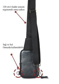 Newish Polo Body Bag Çapraz Hakiki Deri Siyah Erkek Sırt Çantası