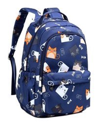 Generic Su Geçirmez Kawaii Kedi Baskı 15.6 Inç Sevimli Mavi Kadın Sırt Çantası