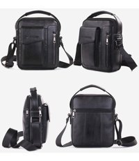 Generic Vintage Hakiki Deri Crossbody 01 Siyah Erkek Sırt Çantası