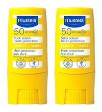 Mustela High Protection Sun Stick Renksiz 50 Faktör Tüm Ciltler İçin Leke Karşıtı Nemlendirici Yaşlanma Karşıtı Suya Dayanıklı Yüz ve Vücut Güneş Kremi 2x9 ml