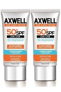 Axwell Renksiz 50 Faktör İçin Leke Karşıtı Nemlendirici Güneş Kremi 2x50 ml