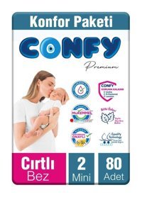 Confy Premium Konfor Paketi 2 Numara Organik Cırtlı Bebek Bezi 80 Adet