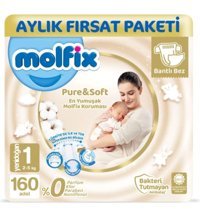 Molfix Pure&Soft 1 Numara Organik Bantlı Bebek Bezi 160 Adet