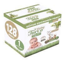 Baby Turco Yeni Doğan Süper Ekonomik 1 Numara Organik Cırtlı Bebek Bezi 128 Adet