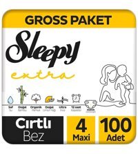 Sleepy Extra Günlük Aktivite Gross 4 Numara Organik Cırtlı Bebek Bezi 100 Adet