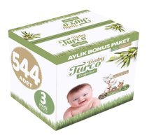 Baby Turco Aylık Bonus 3 Numara Organik Bantlı Bebek Bezi 544 Adet