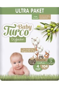Baby Turco Ultra Fırsat 4 Numara Organik Cırtlı Bebek Bezi 104 Adet