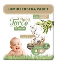 Baby Turco Jumbo Ekstra Paket 4 Numara Organik Cırtlı Bebek Bezi 192 Adet