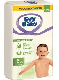 Evy Baby Mega Fırsat Paketi 6 Numara Organik Cırtlı Bebek Bezi 224 Adet