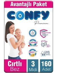 Confy Premium Avantajlı Paket 3 Numara Organik Cırtlı Bebek Bezi 160 Adet