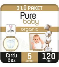 Pure Baby Junior 5 Numara Organik Cırtlı Bebek Bezi 120 Adet