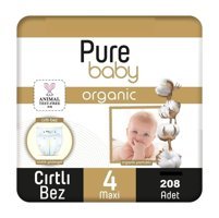 Pure Baby Organik 4 Numara Cırtlı Bebek Bezi 208 Adet