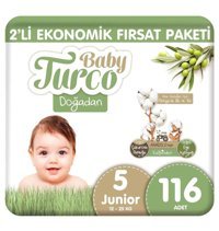Baby Turco Ekonomik Fırsat Paketi 5 Numara Organik Cırtlı Bebek Bezi 116 Adet