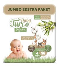 Baby Turco Doğadan Jumbo Ekstra Paket 4 numara Organik Cırtlı Bebek Bezi 96 Adet