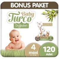 Baby Turco Doğadan Maxi 4 Numara Organik Bantlı Bebek Bezi 120 Adet