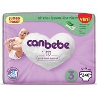 Canbebe Jumbo Paket 3 Numara Organik Cırtlı Bebek Bezi 240 Adet