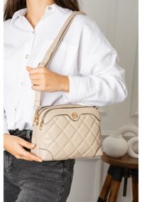 Gülşah Çaptı Bag Ayarlanabilir 4 Bölmeli Kadın Omuz Çantası Bej