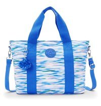 Kipling Minta L Büyük Boy Desenli Dıluted Kadın Omuz Çantası Beyaz - Mavi