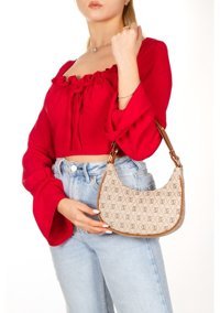 Adelina Bags Desenli Yarım Ay Kadın Omuz Çantası Vizon