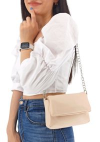 Çlk Accessories Zincirli Çok Hafif Basic Krem Kadın Omuz Çantası Krem