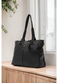 Newish Polo Saten Kumaş Fonksiyonel Çok Bölmeli Kadın Omuz Çantası Siyah